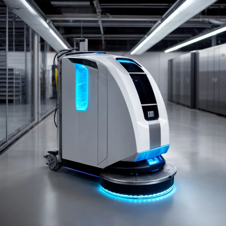 Robuste KI-Reinigungsmaschine im Einsatz in grossem Lager